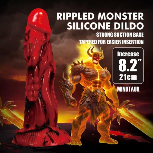 Power Monsters Minotaur – 21 cm Rippled Monster Silicone Dildo