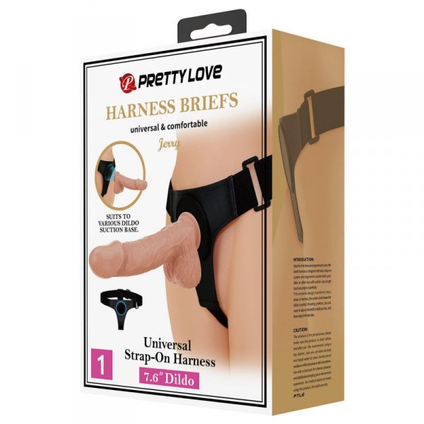 PRETTY LOVE - HARNESS BRIEFS Jerry Universal Strap-On Harness 7,6&#039;&#039; Dildo Flesh