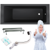 Wanna prostokątna SCHEDPOL KRONOS SLIM 150x70 czarny mat + syfon nogi