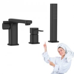 BATERIA wannowa 3-otworowa INVENA GLAMOUR jednouchwytowa nawannowa czarna