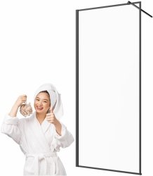Invena ścianka walk-in 90x200 transparentna czarna rama szkło 8 mm hartowane