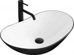 Umywalka ceramiczna nablatowa REA ROYAL BLACK WHITE czarna biała