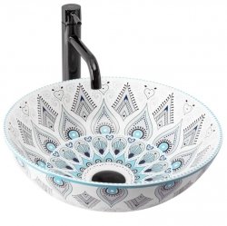 Umywalka ceramiczna, nablatowa ze wzorem REA MANDALA orientalna, biała