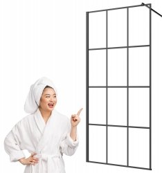 Invena ścianka walk-in 90x200 czarna kratka loft szkło 8 mm hartowane 