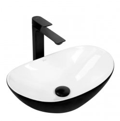 Umywalka ceramiczna nablatowa REA ROYAL MINI BLACK WHITE czarna biała