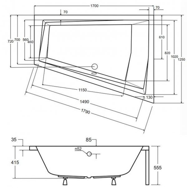 BESCO Wanna 170x125 Intima Duo Prawa z białą obudową + Syfon