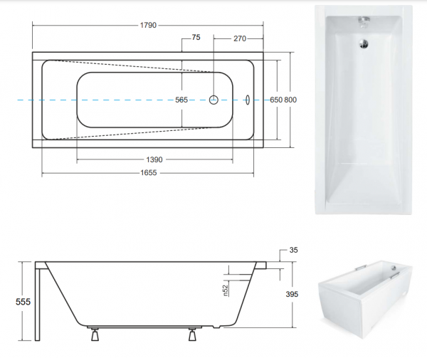 BESCO Wanna 180x80 Modern z białą obudową + Syfon