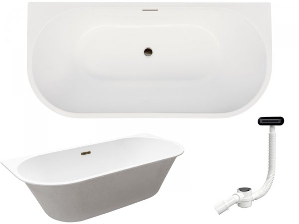 Besco Wanna przyścienna Vica Slim + 150x80 + syfon klik-klak grafitowy z płaskim przelewem