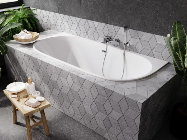 BESCO Wanna przyścienna VICA SLIM + 150x80 + syfon klik-klak z płaskim przelewem chrom