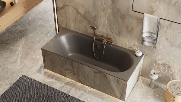 Wanna prostokątna EXCELLENT OCEANA SLIM 160x75 cm szary mat + nogi + syfon chrom