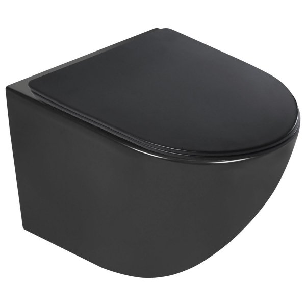 Stelaż WC + Przycisk M578+ Miska WC wisząca bez kołnierza DELOS BLACK + deska duroplast wolnoopadająca SLIM