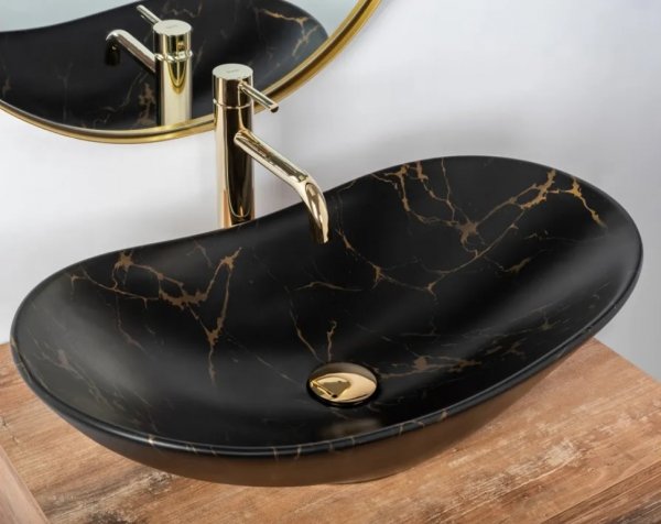 Umywalka ceramiczna nablatowa REA ROYAL BLACK MARBLE MATT czarny marmur