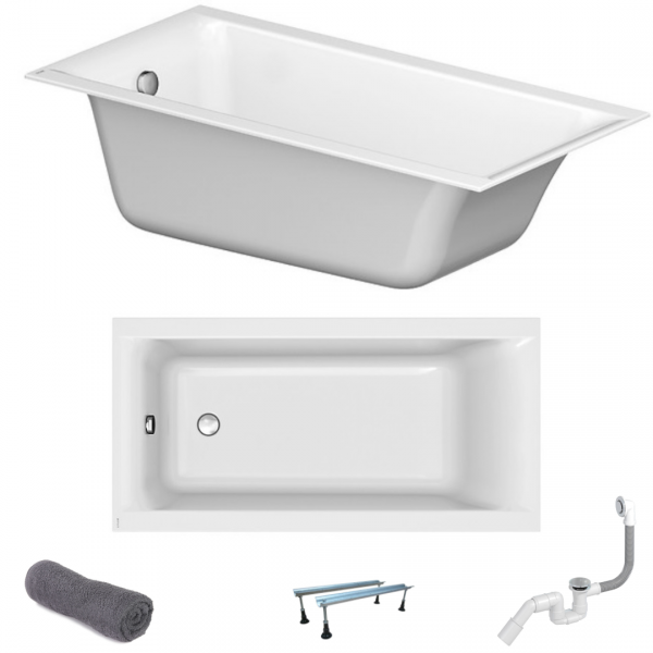 Wanna prostokątna Larga SLIM 160x75 cm + syfon clik-clack