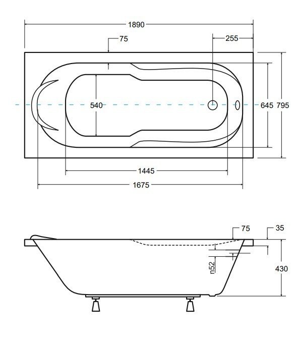 BESCO Wanna 180x80 Bona z czarną obudową + Syfon