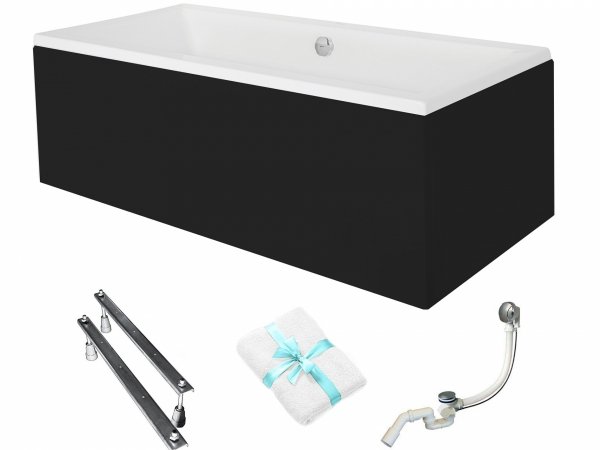 BESCO Wanna 180x80 Quadro z czarną obudową + Syfon