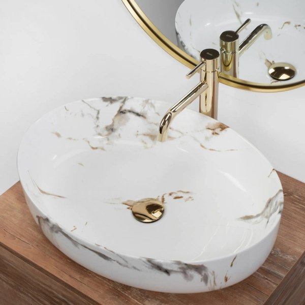 Umywalka ceramiczna nablatowa Queen Carrara Shiny