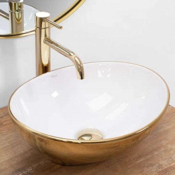 Umywalka ceramiczna nablatowa owalna REA SOFIA GOLD / WHITE złota biała
