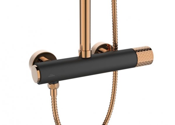Deszczownia z baterią natryskową Invena Moonlight czarna rose gold