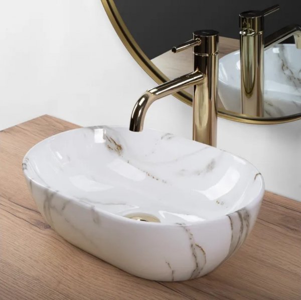 Umywalka ceramiczna nablatowa REA AMELIA mini aiax shiny imitacja kamienia