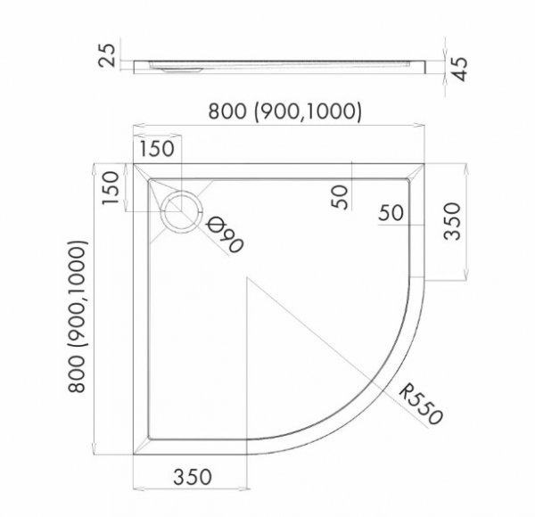 Brodzik półokrągły 80x80x4,5 Corrina New Stabilsound Plus