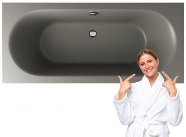 Wanna prostokątna EXCELLENT OCEANA SLIM 160x75 cm szary mat + nogi + syfon chrom