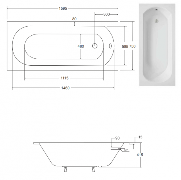 BESCO Wanna 160x75 Intrica SLIM + Syfon