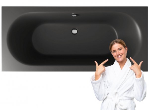 Wanna prostokątna EXCELLENT OCEANA SLIM 160x75 cm antracyt mat + nogi + syfon czarny