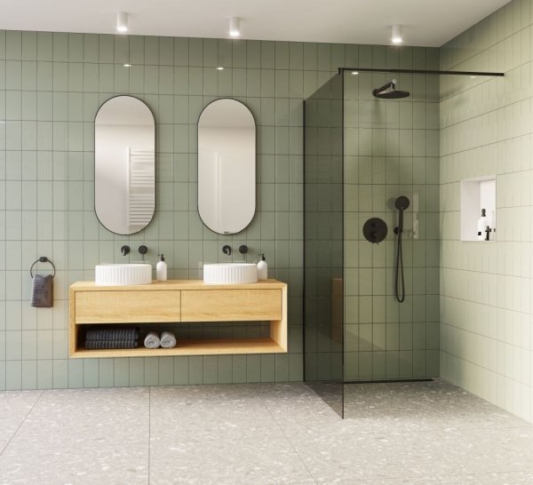 Invena ścianka walk-in 100x200 grafitowa szkło 8 mm hartowane czarny profil