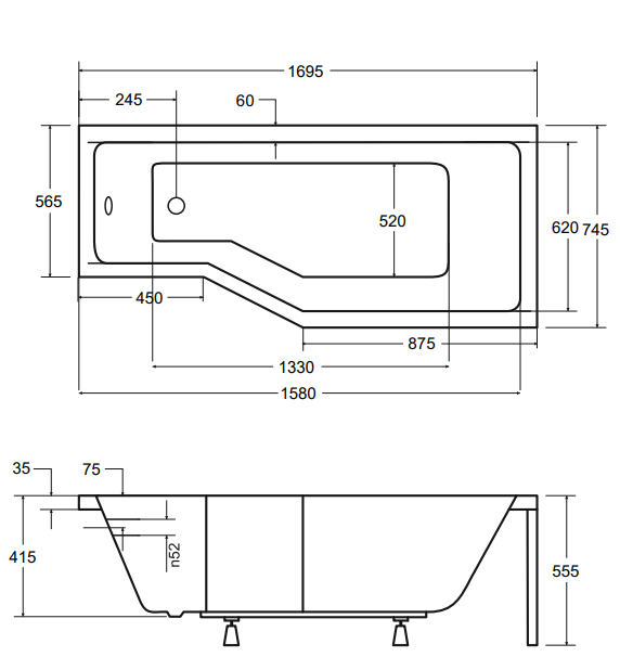 BESCO Wanna 170x75 Integra Prawa + Parawan 2-skrzydłowy + Syfon