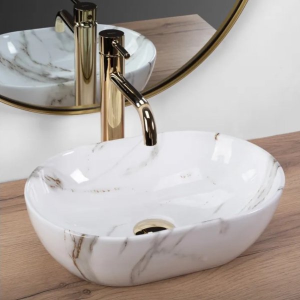 Umywalka ceramiczna nablatowa REA AMELIA mini aiax shiny imitacja kamienia