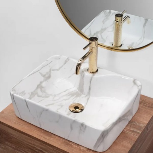 Umywalka ceramiczna nablatowa prostokątna REA KELLY MARMO imitacja marmuru