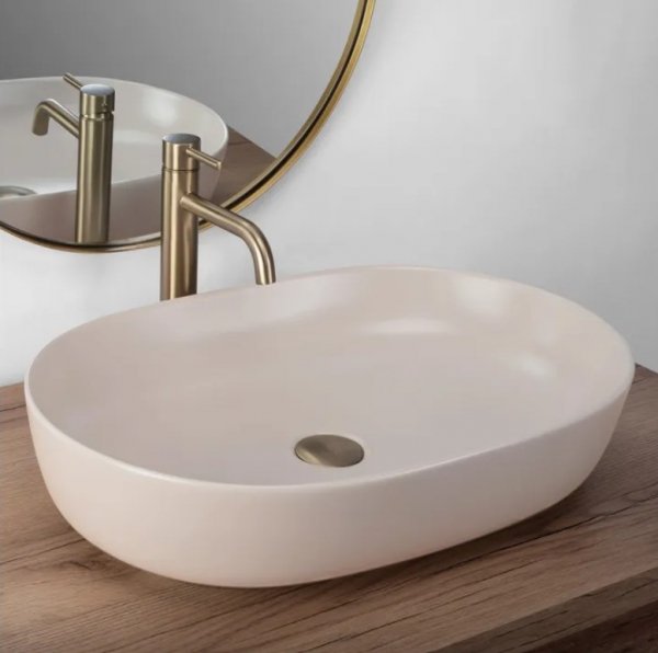 Umywalka ceramiczna nablatowa owalna REA CLEO 61 BEIGE MATT beżowa matowa