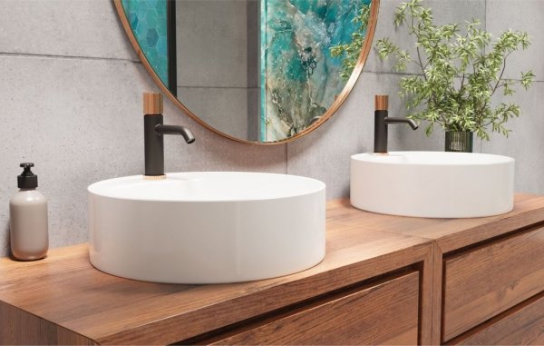 Bateria umywalkowa z korkiem Invena Moonlight czarna rose gold