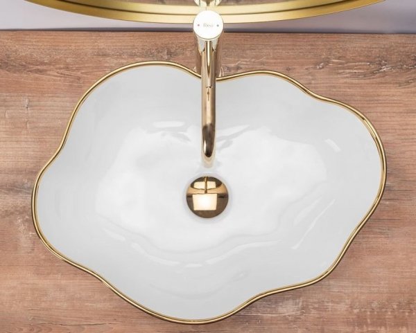 Umywalka ceramiczna nablatowa REA PEARL GOLD EDGE biała złoty rant