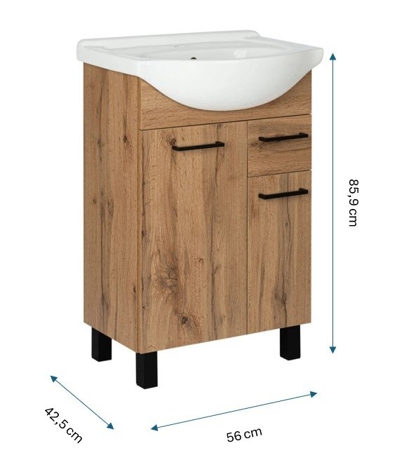 Zestaw szafka z umywalką Astor LUPO WOTAN 55 cm drzwiczki szuflada