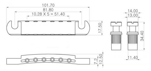 Strunociąg KLUSON HW10C do mostka Tune-o-Matic CHROM