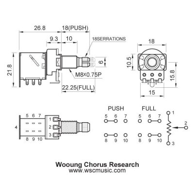 Potencjometr gitarowy PUSH-PULL 500KA - VOLUME