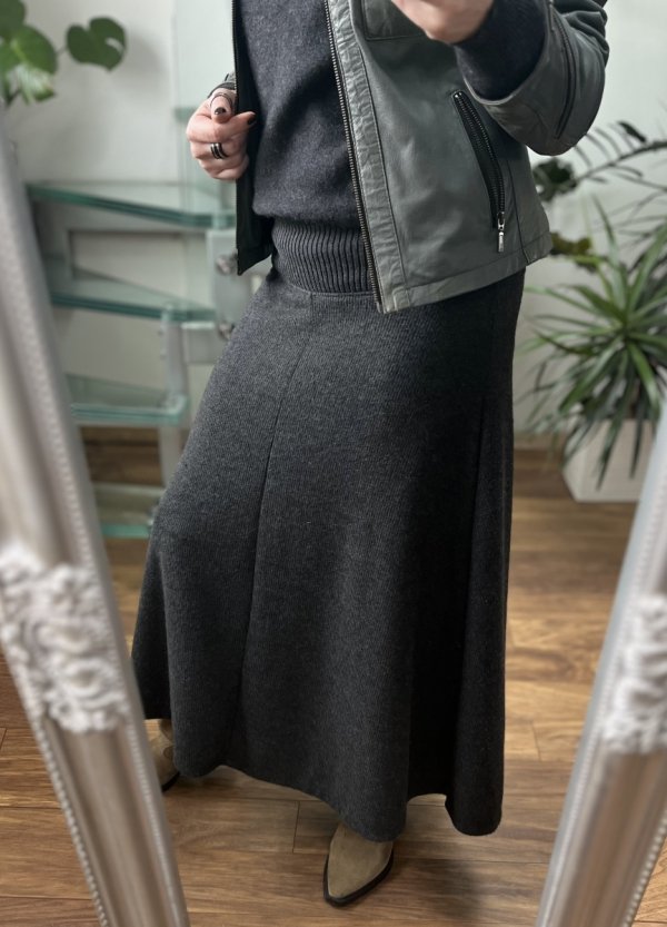 Szara spódnica Zara midi dzianina 