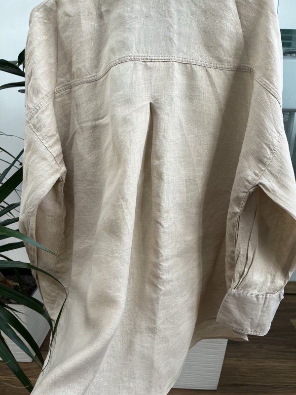 Beżowa Koszula Zara Len Casual Oversize