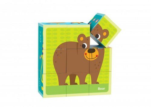 TOOKY TOY Układanka Montessori Bloki Kostki Sześciany Puzzle Zwierzęta + wzorniki