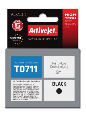 Tusz Activejet AE-711R (zamiennik Epson T0711, T0891, T1001; Premium; 9 ml; czarny)