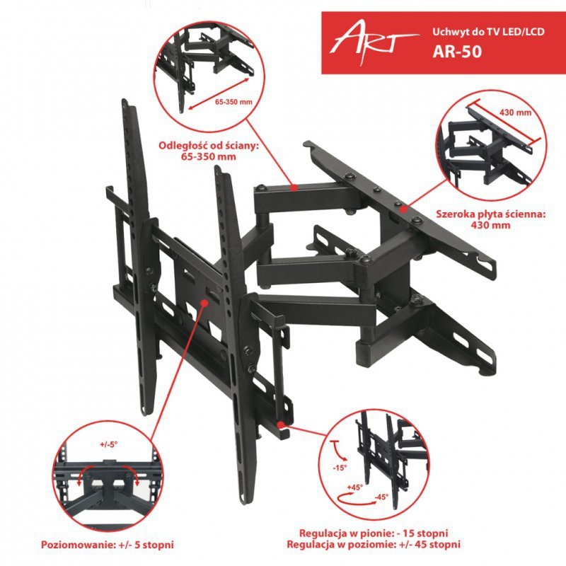 UCHWYT DO TV LCD/LED 23-60&quot; 45KG AR-50 ART reg. pion i poziom