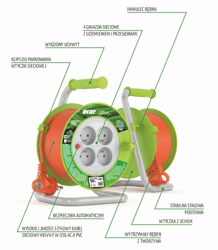 Przedł.ZWIJANY ACAR PZ-4Z/OTM H05VV-F 3Gx1.0 10M Z STYK. OCHR. POMARAŃCZOWY M01896
