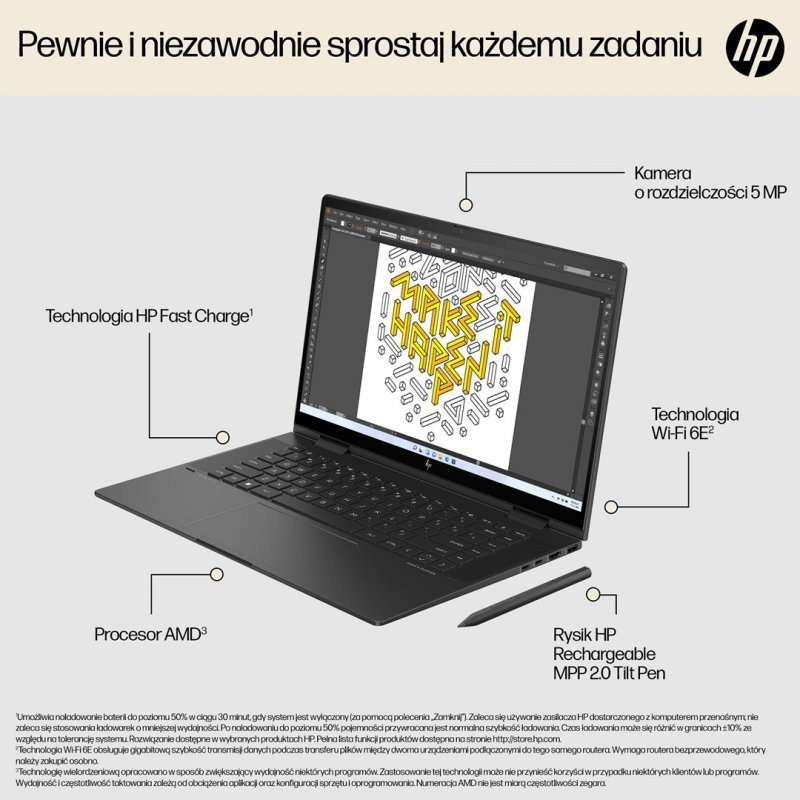 HP ENVY x360 15-fh0006nw Ryzen 5 7530U 15.6&quot;FHD Touch  IPS 250nits 16GB LPDDR4 SSD512 Radeon Integrated Graphics No ODD Win
