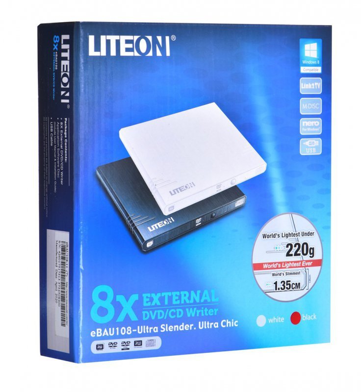 Nagrywarka Liteon eBAU108 eBAU108 WHITE (USB 2.0; zewnętrzna)