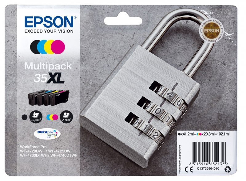 Epson Padlock C13T35964010 nabój z tuszem 1 szt. Oryginalny Wysoka (XL) wydajność Czarny, Cyjan, Purpurowy, Żółty