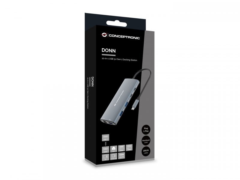 Conceptronic DONN06G stacja dokująca Przewodowa USB 3.2 Gen 1 (3.1 Gen 1) Type-C Szary