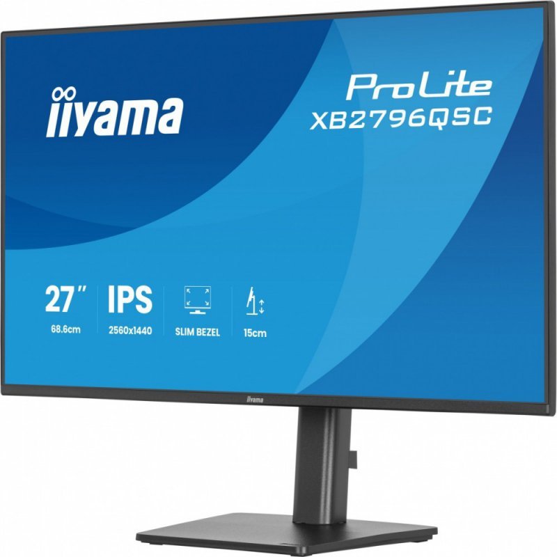 IIYAMA Monitor ProLite 27 cali XB2796QSC-B1 IPS,QHD,HDMI,USB-C (PD 65W),75Hz, 350cd, 1xUSB 3.2 , 1xUSB-C, 2x2W, HAS 150/PIVOT/ob