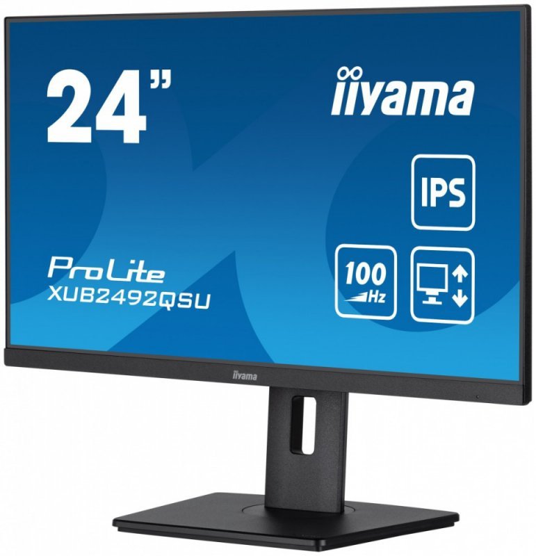 IIYAMA Monitor 23.8 cala ProLite XUB2492QSU-B1 IPS,QHD,USB-C,100Hz,3xUSB(3.2),HDMI,DP  300cd/m2,FreeSync,2x2W,HAS(150mm),PIVOT