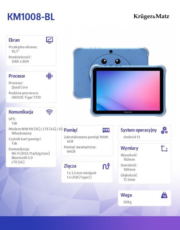 Kruger & Matz Tablet dla dzieci Kruger & Matz FUN 1008 niebieski